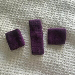 80s Purple Retro Sporty Sweat Wristband & Headband Workout Costume Accessory Set